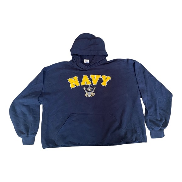 Vintage Gildan US NAVY Hoodie Blue Upcycled Sweatshirt Men’s Size XL - Picture 2 of 7